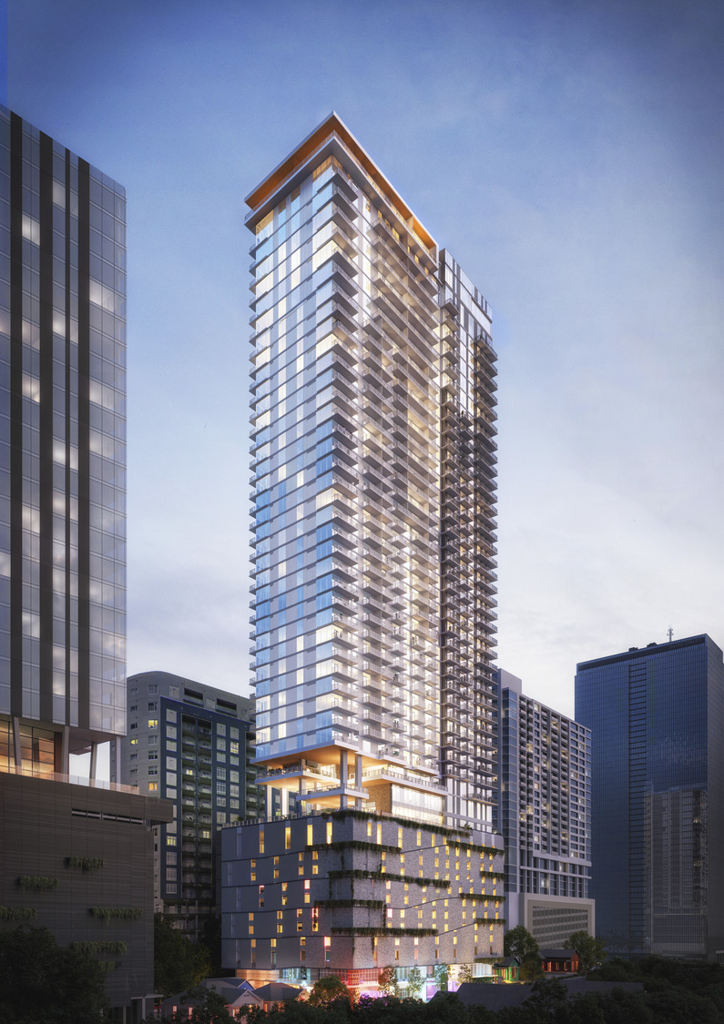 Pappageorge Haymes Partners designed high-rise mixed-use residential tower located at 80 Rainey Street in Austin, Texas.